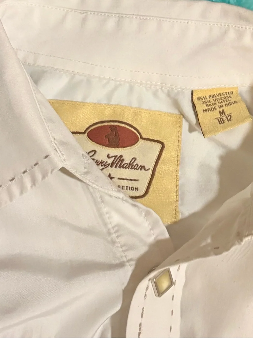 Larry Mahan White Western Shirt with Stud Accents Size M 10/12